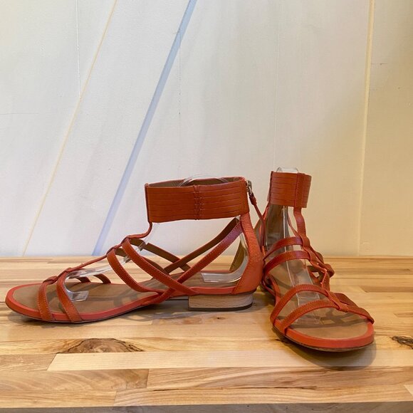 Coach Nillie Gladiator Sandals Size 39 In Burnt Orange Leather With Back Zipper - Picture 8 of 16